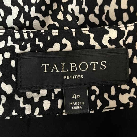 Talbots Petites 4P Black White Pleated Flare Midi Skirt Work Career - Picture 9 of 10